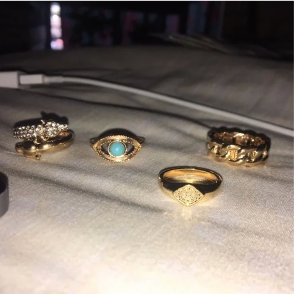 ❤️ FREE Snake Eye Chain Link Boho Hipster Hippie Street Art Deco Modern Ring Set